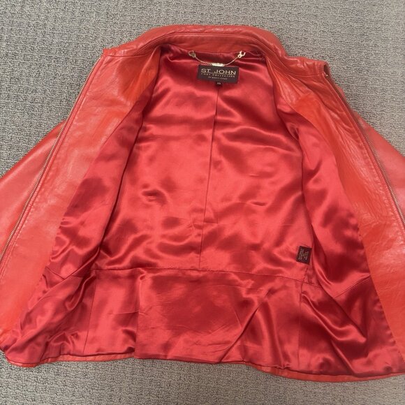 Vintage St Johns Jacket XS Smooth Red Leather Short Fitted Zip Up Distressed - Picture 8 of 14